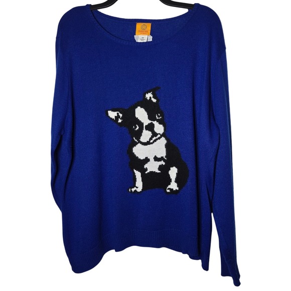 Ruby Rd. Sweaters - Ruby Rd Womens Boston Terrier Dog Sweater Plus 2X Knit Kitsch Whimsical Novelty